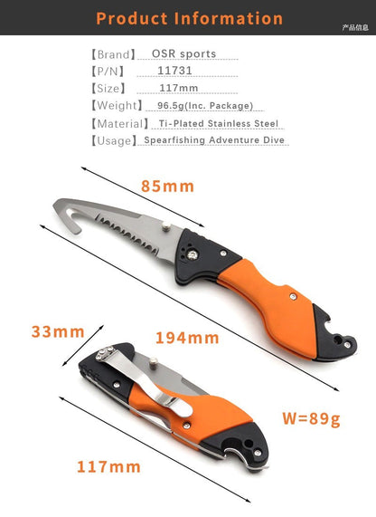 11731 K08 Folding Titanium-Plated Diving Rescue Knife - image 5